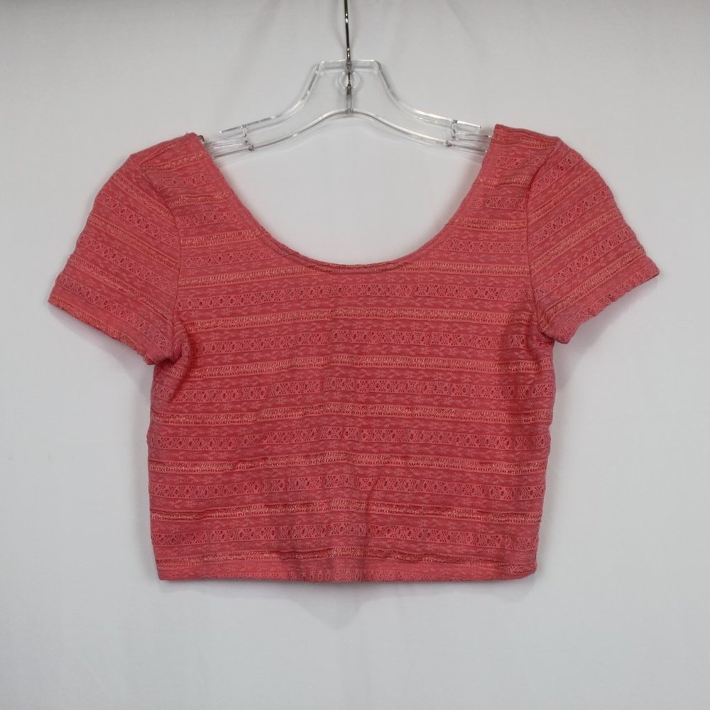 Aeropostale Peach Pink Short Sleeve Lace Overlay Crop Midriff Top